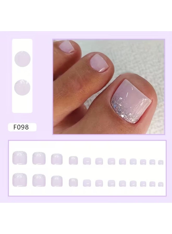 LANGMANNI 24Pcs Pink Glitter Ombre Press On Toenails, Short Square Fake Toe Nails with Sparkle, Detachable Reusable Wearable False Nails for Women - Image 2