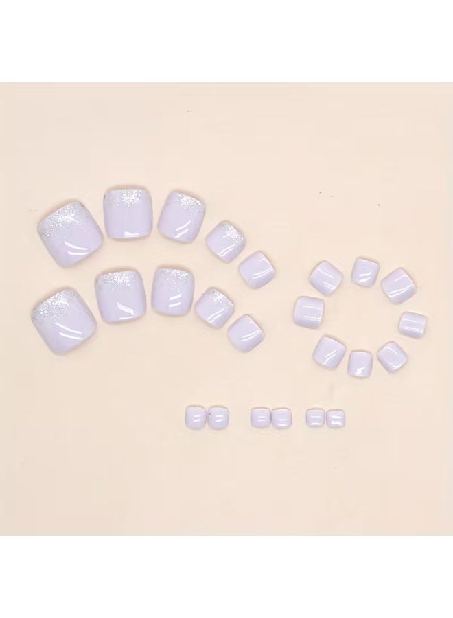 LANGMANNI 24Pcs Pink Glitter Ombre Press On Toenails, Short Square Fake Toe Nails with Sparkle, Detachable Reusable Wearable False Nails for Women - Image 4