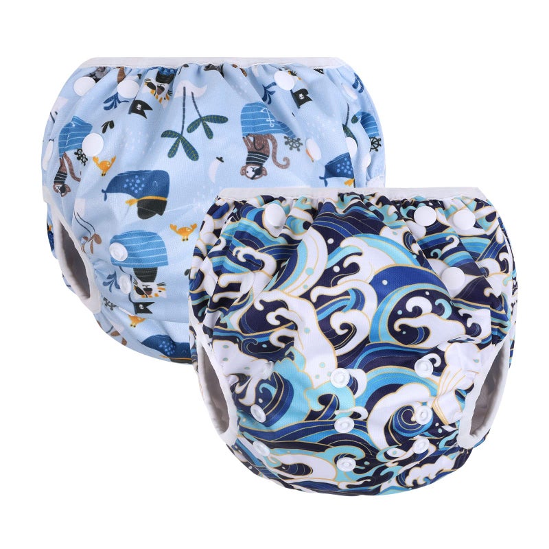 Vicloon Vicloon Swimming Nappy Reusable, 2 Packs Baby Swim Nappy Comfortable Swim Nappies, Adjustable Size Washable Nappy for Swimming Lessons/Holiday - Image 1