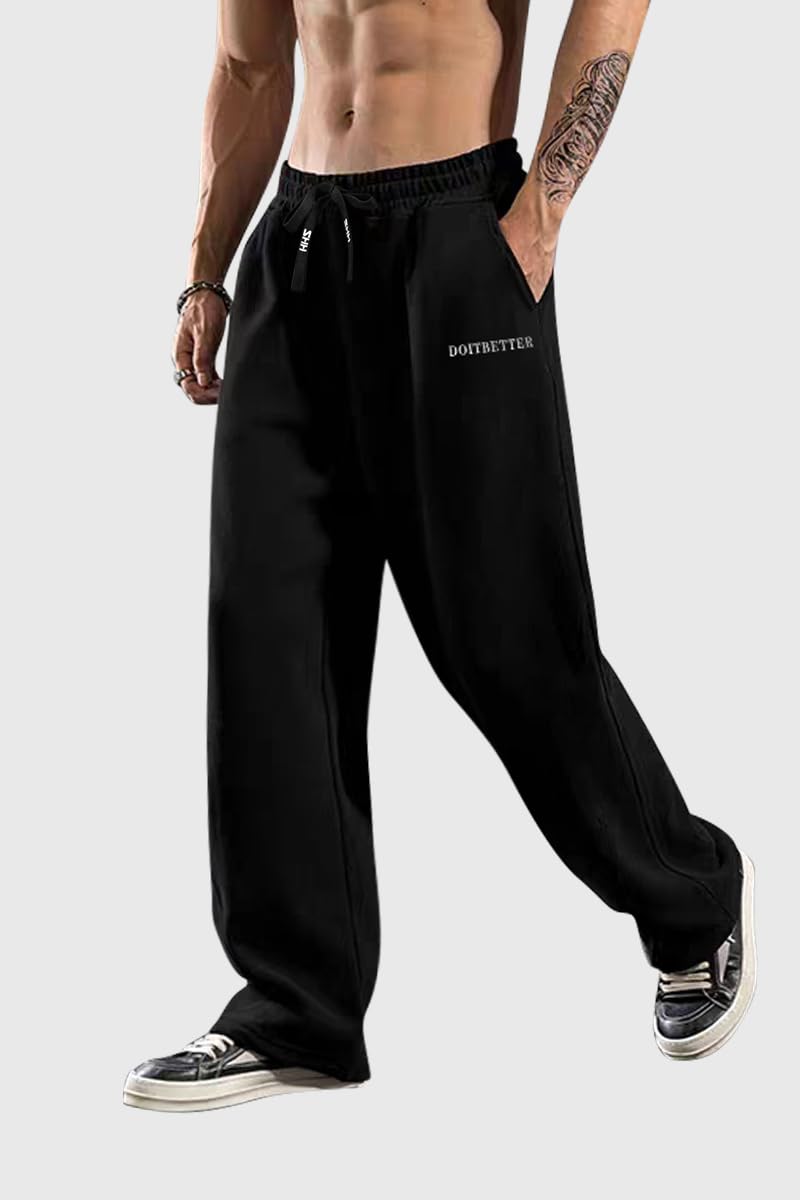 HHZ Men's Cotton Casual Loose Fit Sweatpants Yoga Baggy Sweats Open Bottom Sweatpants Lounge Jogging Gym Workout Pants Wide Leg Sweatpant(Y001Black,40) - Image 3
