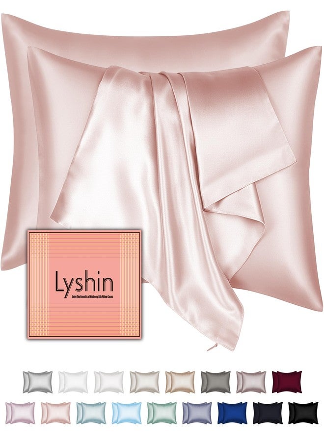 LYSHIN Mulberry Silk Pillow Cases 2 Pack Standard Size 20x26 Inches with Hidden Zipper, Ultra Smooth and Soft Breathable Cooling Silk Satin Pillowcase Set of 2, Better for Hair and Skin, Gifts for Women Men - Image 1