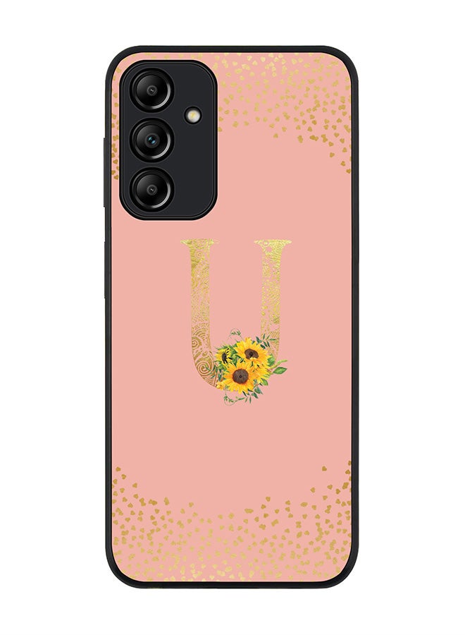 Stylizedd Rugged Black edge case for Samsung Galaxy A15 / A15 5G Case Cover- Custom Monogram Initial Letter Floral Pattern Alphabet-U  (Rose Pink) - Image 1