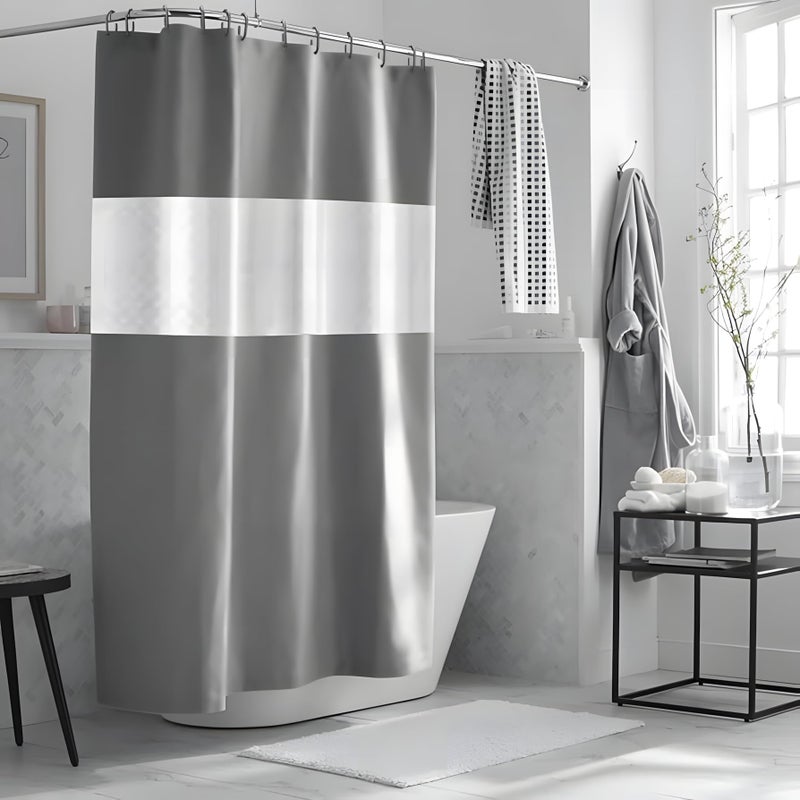 Waterproof and Mildew Proof Shower Curtain - Antibacterial Bathtub and Shower Curtain 180x200cm (Grey) - Image 1