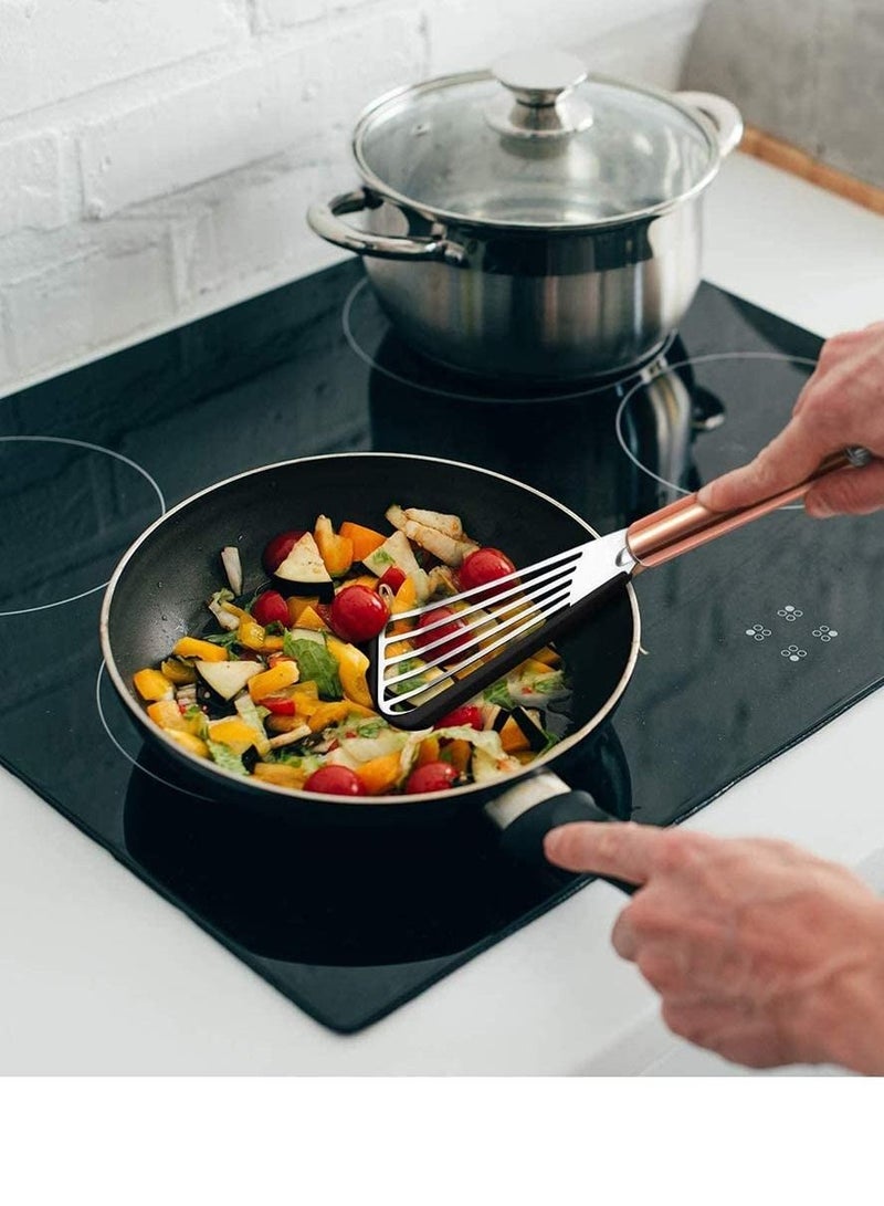 NIBEMINENT Slotted Spatula Stainless Steel with Flexible Silicone Top Soft Edge Turner Golden Handle for Kitchen Restaurant Cooking (2 PCS Black and Red) - Image 3