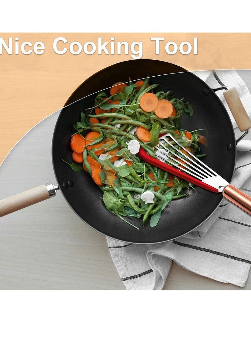 NIBEMINENT Slotted Spatula Stainless Steel with Flexible Silicone Top Soft Edge Turner Golden Handle for Kitchen Restaurant Cooking (2 PCS Black and Red) - Image 4