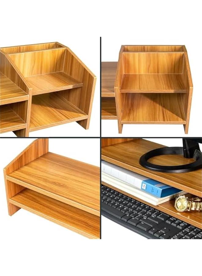 تراسل حامل شاشة من تراسل، منظم مكتب خشبي من طبقتين مع مساحة تخزين، حامل شاشة لابتوب مع حامل قلم للكمبيوتر واللاب توب والطابعة - Image 2