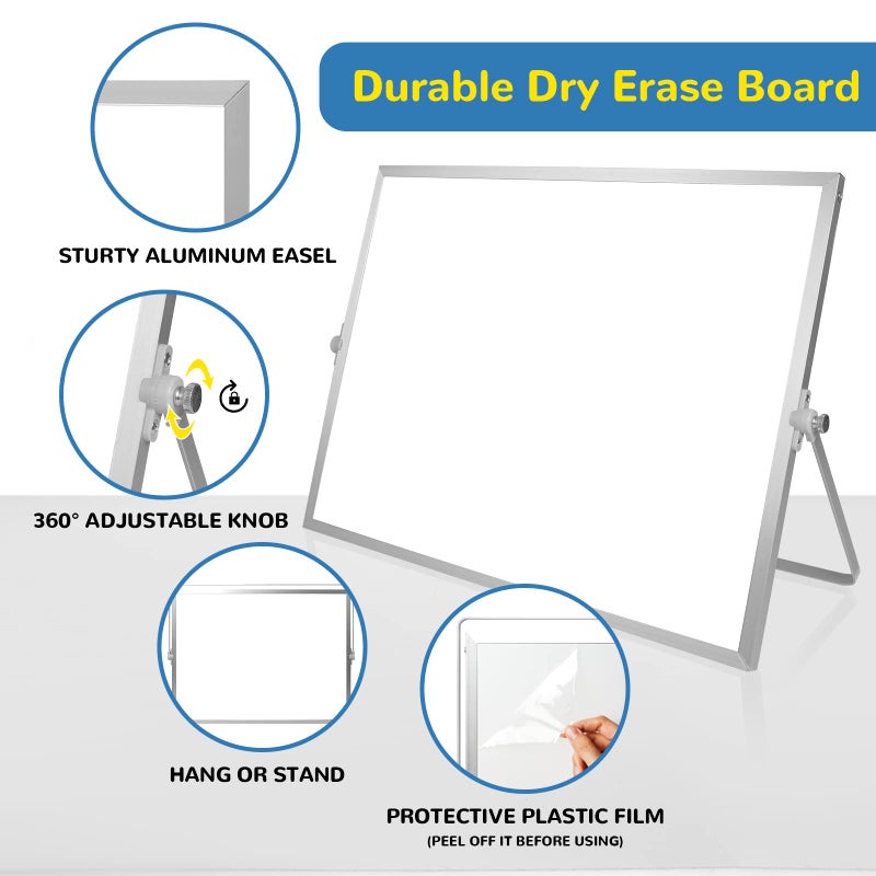 ABERLLS Dry Erase White Board, 16inX12in Large Magnetic Desktop Whiteboard with Stand, 10 Markers, 4 Magnets, 1 Eraser, Portable Double-Sided White Board Easel for Kids Memo to Do List Desk School - Image 4