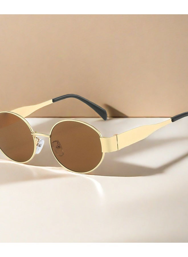 نظارات شمسية بيضاوية 2025 نسائية جديدة معدنية للإنترنت والمشاهير في الشارع - Image 1