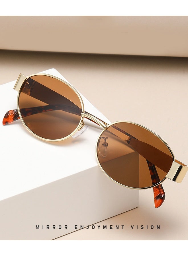 نظارات شمسية بيضاوية 2025 نسائية جديدة معدنية للإنترنت والمشاهير في الشارع - Image 4