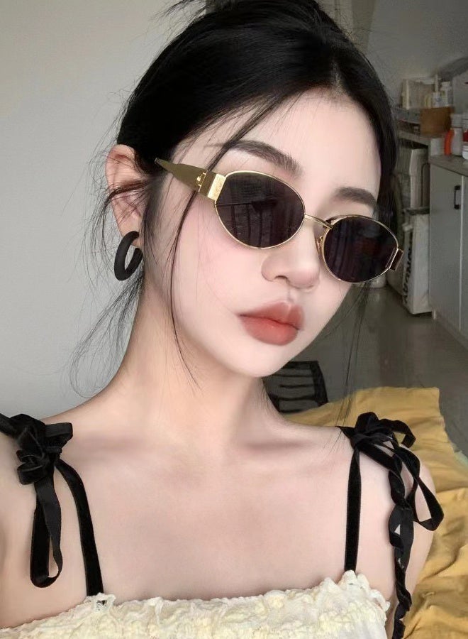 نظارات شمسية بيضاوية 2025 نسائية جديدة معدنية للإنترنت والمشاهير في الشارع - Image 2