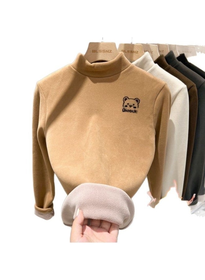 Boys And Girls Velvet Thickeneded Bottoming Tops Autumn And Winter Baby Half Turtleneck Warm Clothes Medium And Large Kidsren's Long-sleeved T-shirts - Image 5