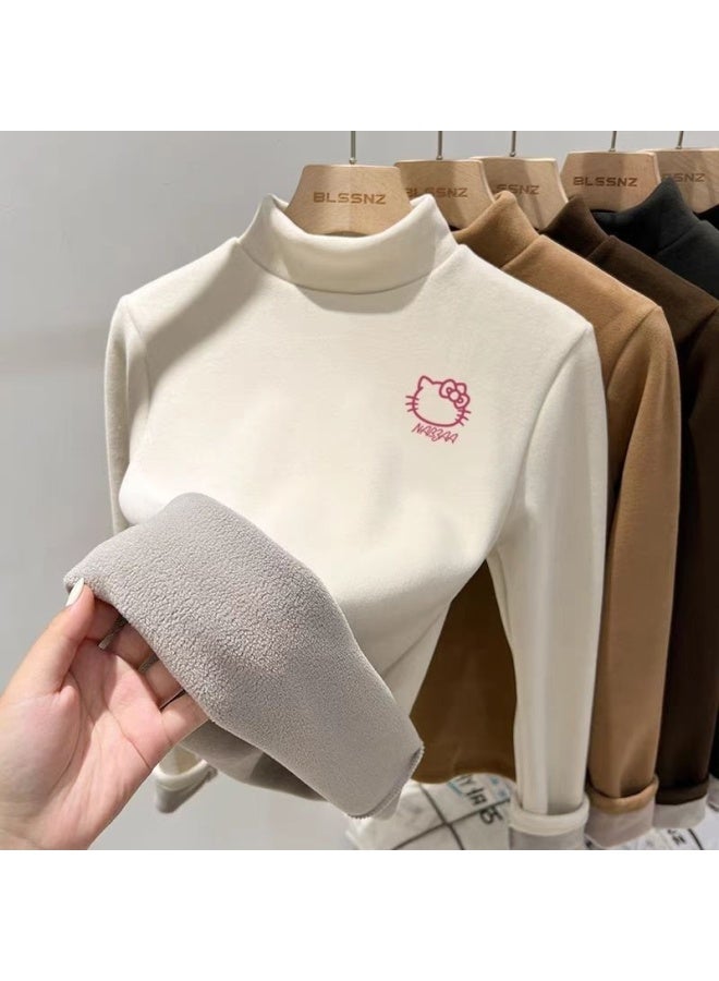 Boys And Girls Velvet Thickeneded Bottoming Tops Autumn And Winter Baby Half Turtleneck Warm Clothes Medium And Large Kidsren's Long-sleeved T-shirts - Image 1