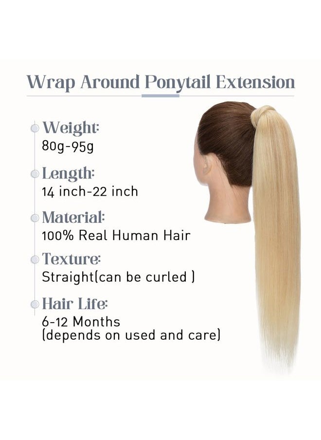 Rich Choices - Ponytail Extension Human Hair Real Hair Ponytail Ash Blonde Highlighted Bleach Blonde 18 Inch 90g One Piece Clip In Wrap Around Long Ponytail Extension Straight For Women #18P613 - Image 1