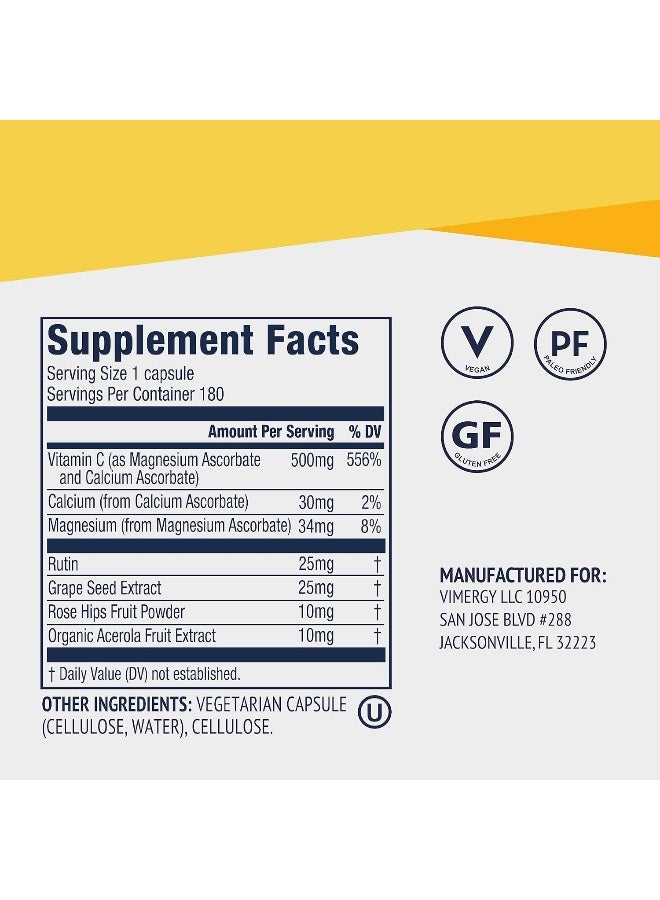Vimergy Micro-C® Vitamin C Capsules – 500Mg Per Capsule, Supports Immune Health*, Promotes Collagen Production, Supports Healthy Bones*, Kosher, Vegan & Gluten-Free, Travel Size 90 Capsules - Image 4