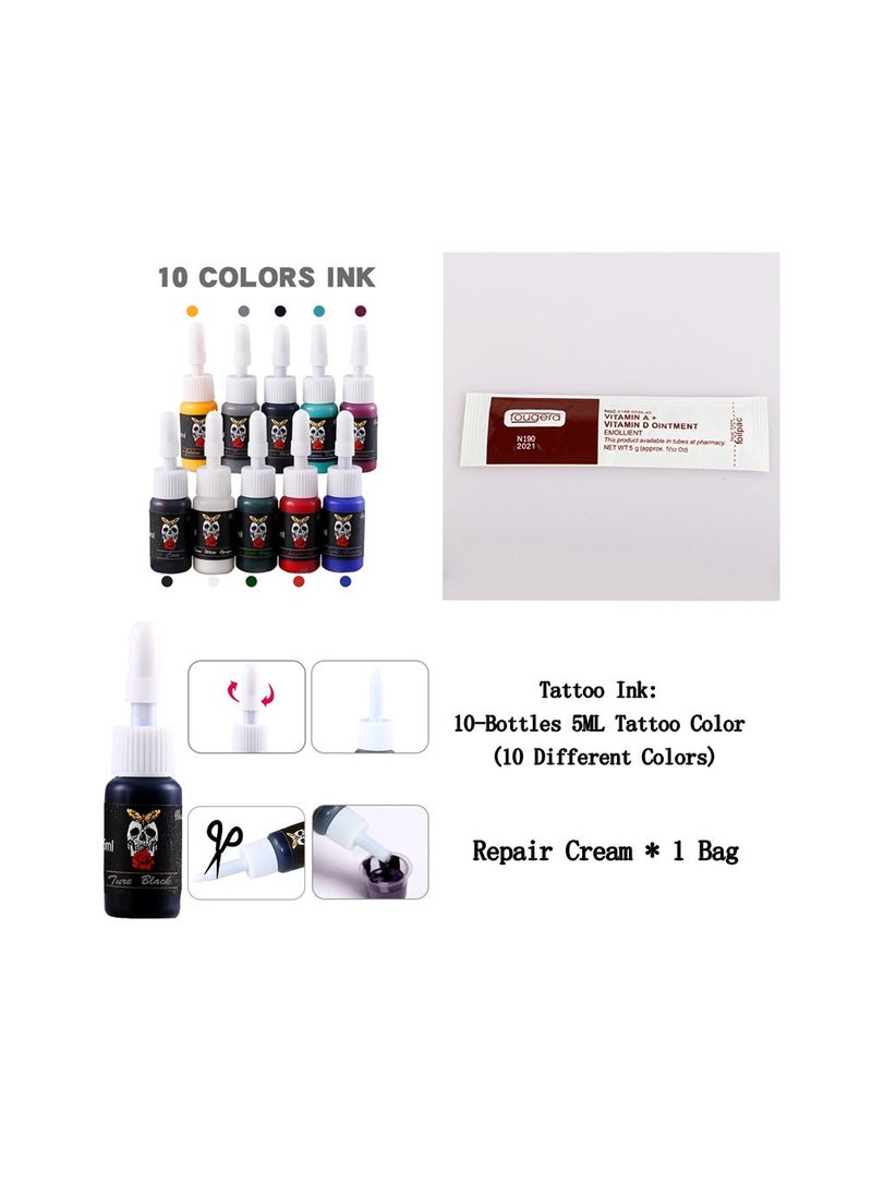 Generic - 1-Set Tattoo Kit,Tattoo Pen Rotary Tattoo Machine Tattoo Set with Tattoo Needles Bandage and Gloves and 10 Bottles Tattoo Inks,Tattoo Pen Colour Black - Image 1