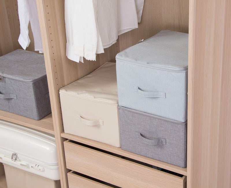 iwill CREATE PRO Collapsible Rigid Storage Bins with Lid, Shelves Clothes Storage Cubes, Tide Up Your Wardrobe, Beige, Set of 2 - Image 5