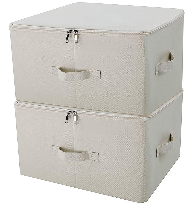 iwill CREATE PRO Collapsible Rigid Storage Bins with Lid, Shelves Clothes Storage Cubes, Tide Up Your Wardrobe, Beige, Set of 2 - Image 1