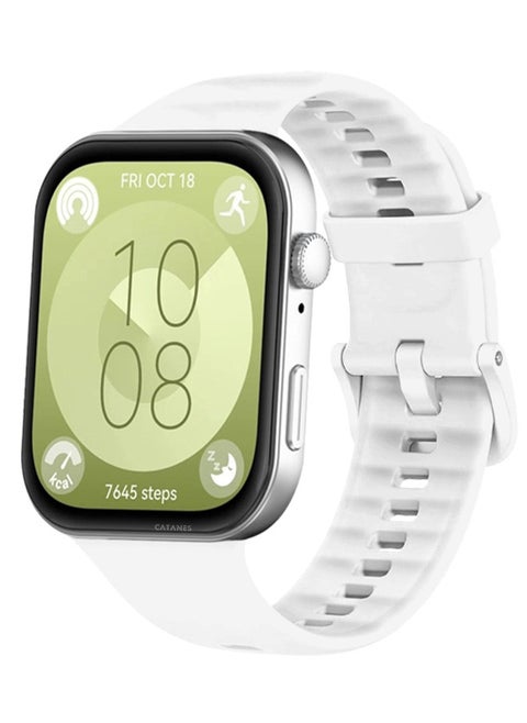 (for Watch Fit 3) Silicone Sport Band, Soft Adjustable Sport Breathable Replacement Watch Strap Loop /White