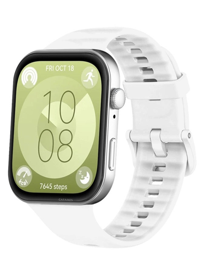 CATANES - (for Watch Fit 3) Silicone Sport Band, Soft Adjustable Sport Breathable Replacement Watch Strap Loop /White - Image 1