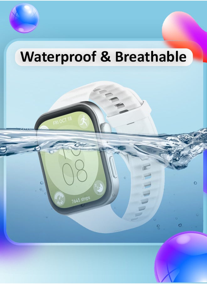 CATANES - (for Watch Fit 3) Silicone Sport Band, Soft Adjustable Sport Breathable Replacement Watch Strap Loop /White - Image 1