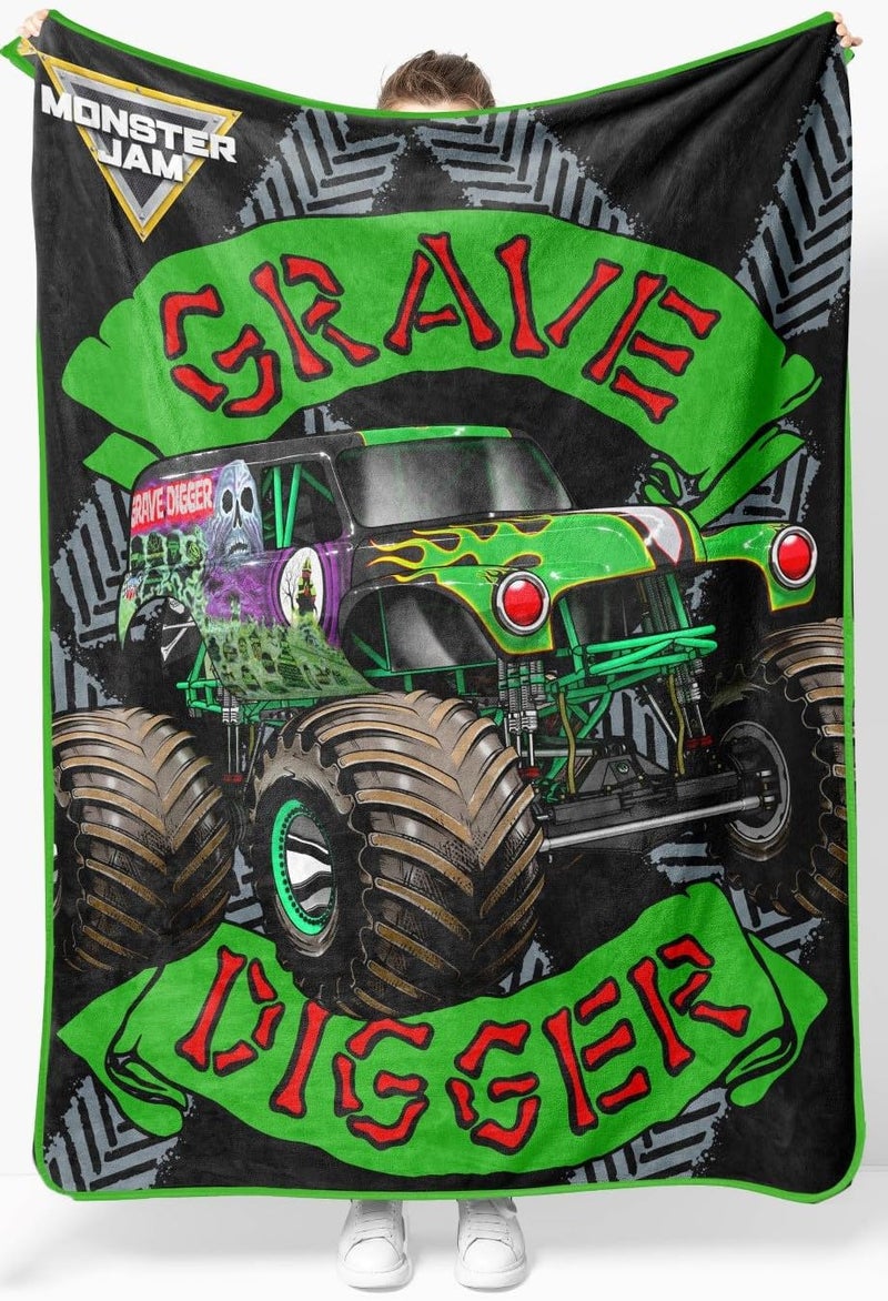 Sunny Side Up Monster Jam Plush Throw Blanket Measures 46 x 60 Inches Super Soft Cozy Fleece Kids Bedding Features Grave Digger