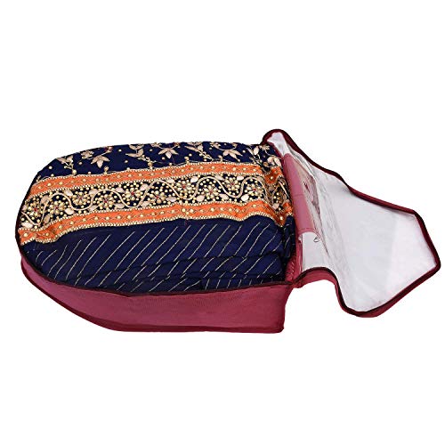 Kuber Industries 3 Piece Non Woven Blouse Cover with Front Transparent Window with Attached Pocket Set (Maroon) - Image 5
