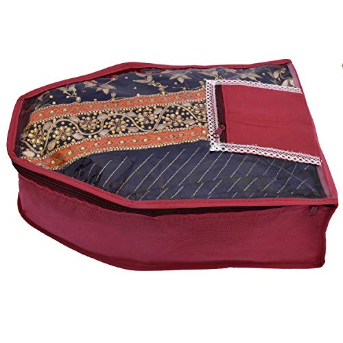 Kuber Industries 3 Piece Non Woven Blouse Cover with Front Transparent Window with Attached Pocket Set (Maroon) - Image 4