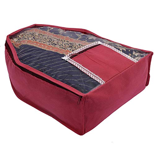Kuber Industries 3 Piece Non Woven Blouse Cover with Front Transparent Window with Attached Pocket Set (Maroon) - Image 3