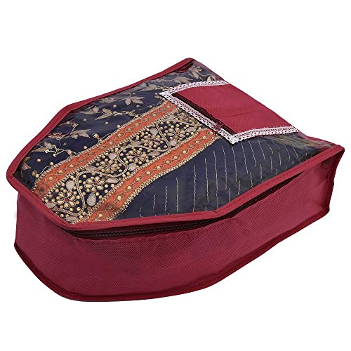 Kuber Industries 3 Piece Non Woven Blouse Cover with Front Transparent Window with Attached Pocket Set (Maroon) - Image 2