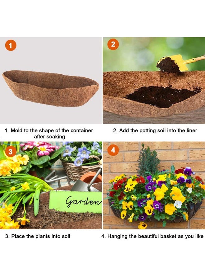 EROCK 2 Pack Trough Coco Liner Fiber Replacement for Planters, 24/30/36/48 inch Half Moon Coconut Coir Planter for Window Box/Hanging Trough Planter, Garden Flower Vegetables Pot, Fence Flower Baskets - Image 4
