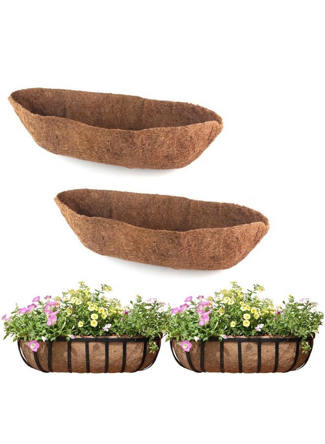 EROCK 2 Pack Trough Coco Liner Fiber Replacement for Planters, 24/30/36/48 inch Half Moon Coconut Coir Planter for Window Box/Hanging Trough Planter, Garden Flower Vegetables Pot, Fence Flower Baskets - Image 1