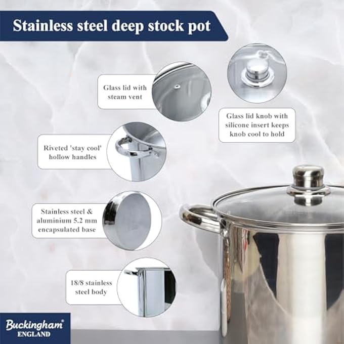 Buckingham Deep Induction Stock Pot With Glass Lid 24 Cm 9 L - Image 3