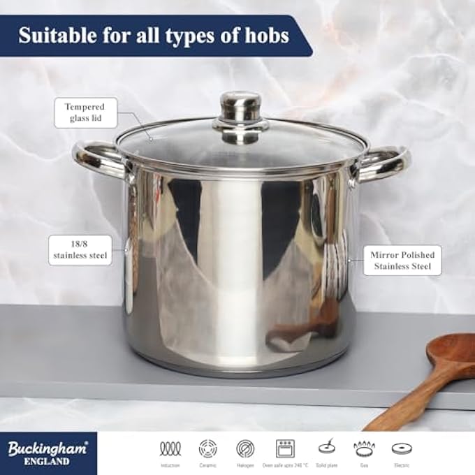 Buckingham Deep Induction Stock Pot With Glass Lid 24 Cm 9 L - Image 4