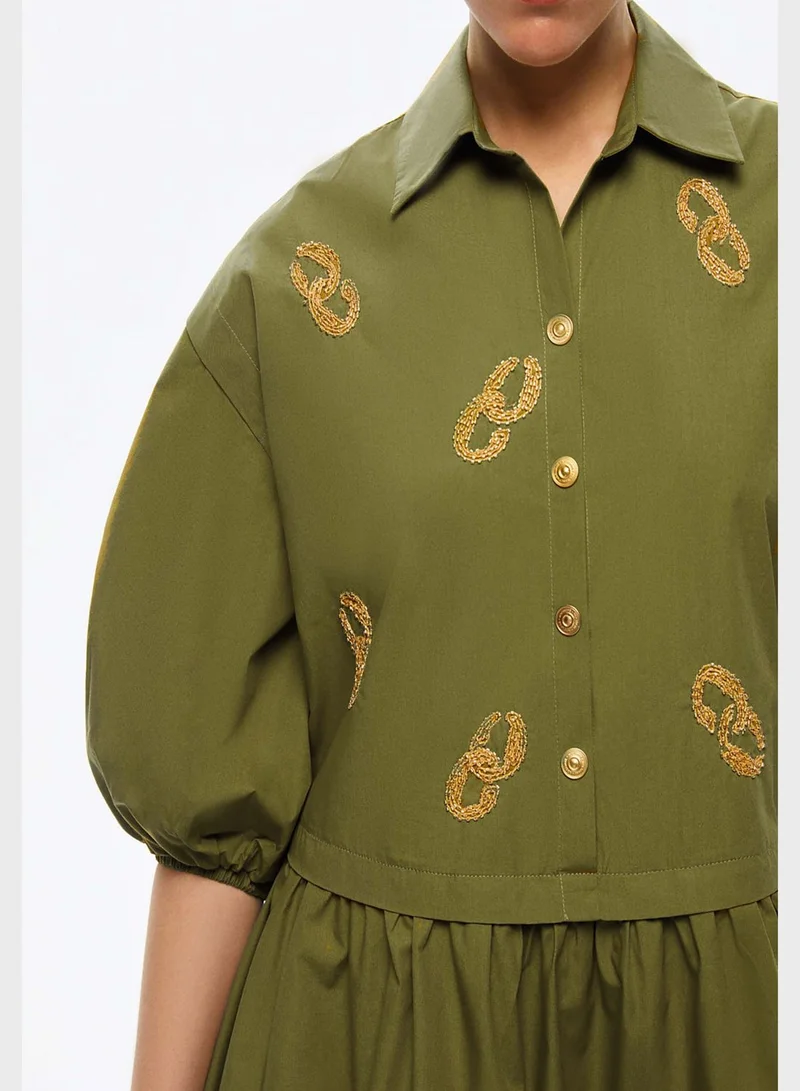 Nocturne Balloon Sleeve Button Detail Dress