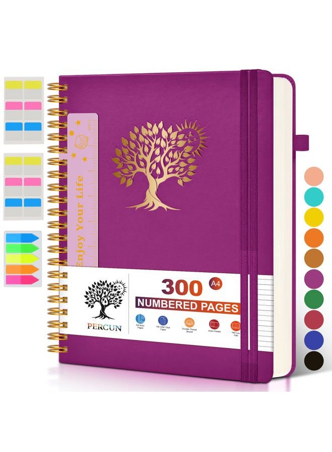 PERCUN Large Spiral Notebook Journal for Women Men - 300 Numbered Lined Pages, College Ruled, A4 Hardcover Spiral Bound Notebook for School, Work, Note Taking, Writing, Leather Spiral Journal 8.5"x11" - Image 1