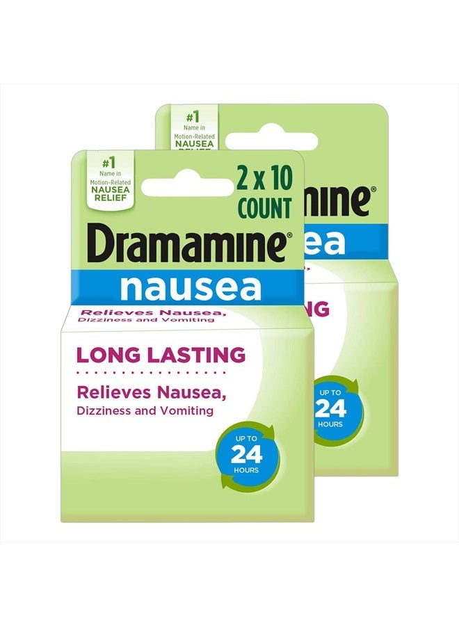 Dramamine دواء الغثيان طويل الأمد، تخفيف الغثيان، 10 حبة (عبوة من 2) - Image 1