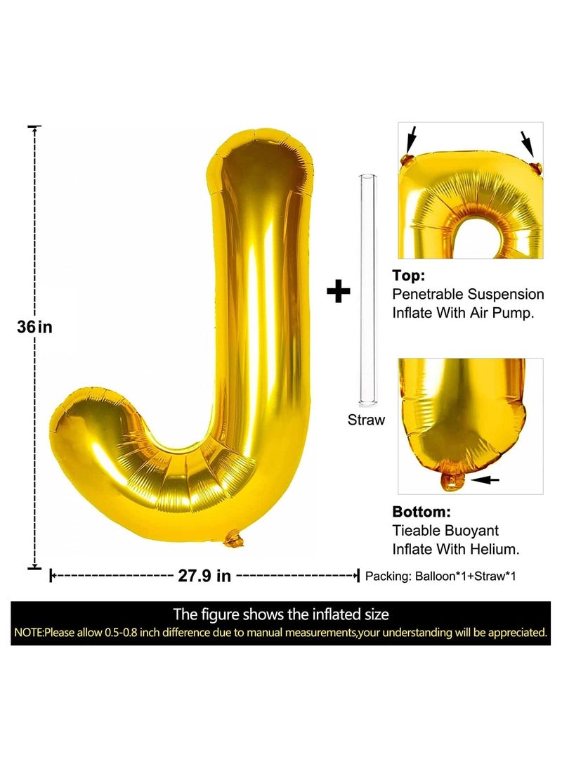 جولد إيدج بالونات هيليوم كبيرة من رقائق معدنية على شكل حرف J باللون الذهبي مقاس 32 بوصة، بالون مايلر كبير واحد، مستلزمات زينة حفلات أعياد الميلاد وحفلات استقبال المولود (ذهبي J) - Image 3