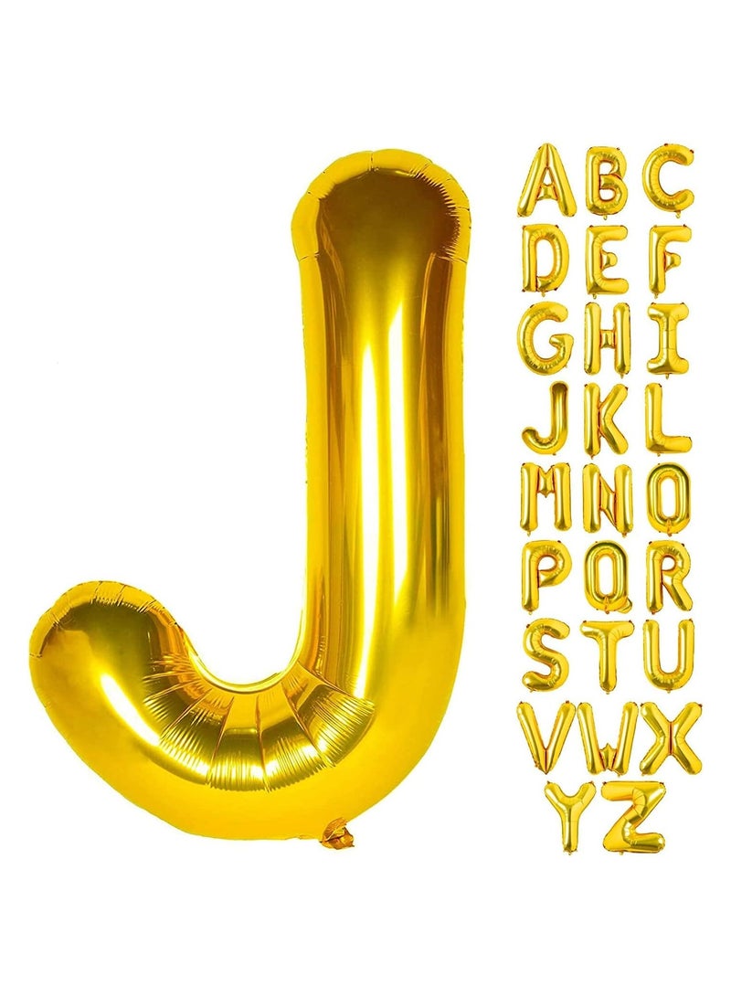 جولد إيدج بالونات هيليوم كبيرة من رقائق معدنية على شكل حرف J باللون الذهبي مقاس 32 بوصة، بالون مايلر كبير واحد، مستلزمات زينة حفلات أعياد الميلاد وحفلات استقبال المولود (ذهبي J) - Image 1
