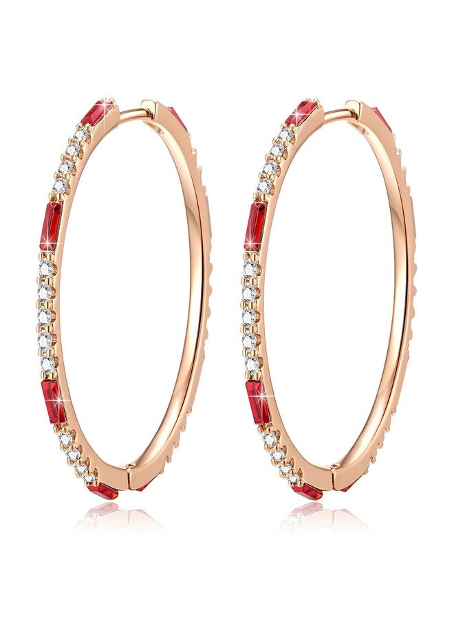 EVEVIC Austrian Crystal Lightweight Rose Gold Hoop Earrings for Women Trendy 14K Gold Plated Hoops Earring Jewelry Gift (Red) - Image 1