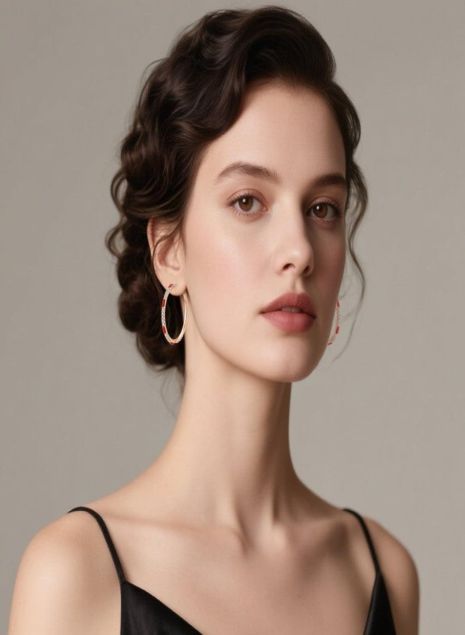 EVEVIC Austrian Crystal Lightweight Rose Gold Hoop Earrings for Women Trendy 14K Gold Plated Hoops Earring Jewelry Gift (Red) - Image 5