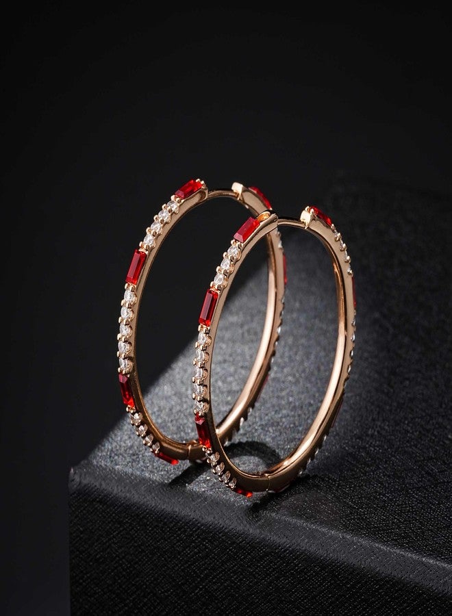 EVEVIC Austrian Crystal Lightweight Rose Gold Hoop Earrings for Women Trendy 14K Gold Plated Hoops Earring Jewelry Gift (Red) - Image 3