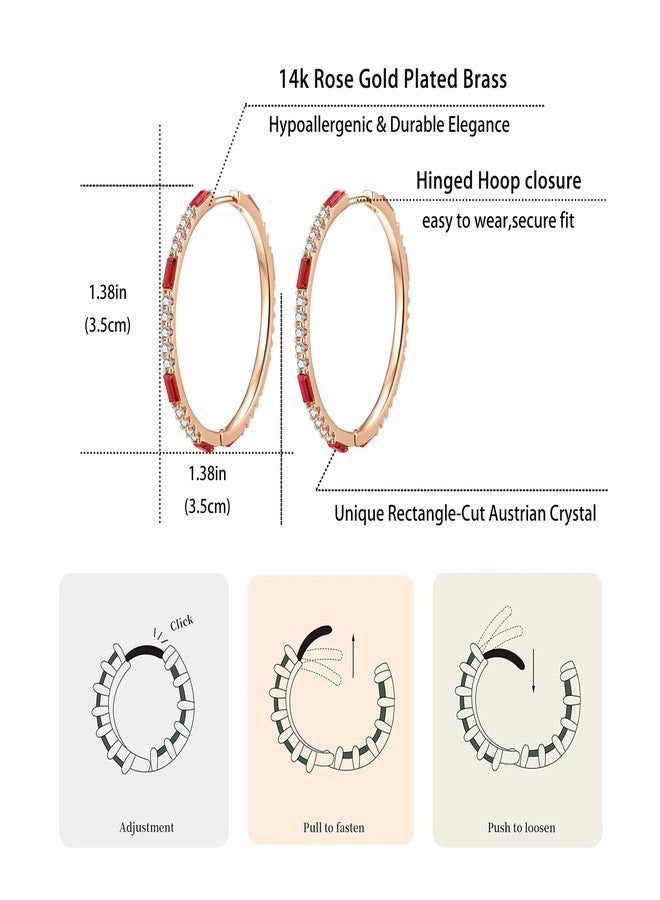 EVEVIC Austrian Crystal Lightweight Rose Gold Hoop Earrings for Women Trendy 14K Gold Plated Hoops Earring Jewelry Gift (Red) - Image 4