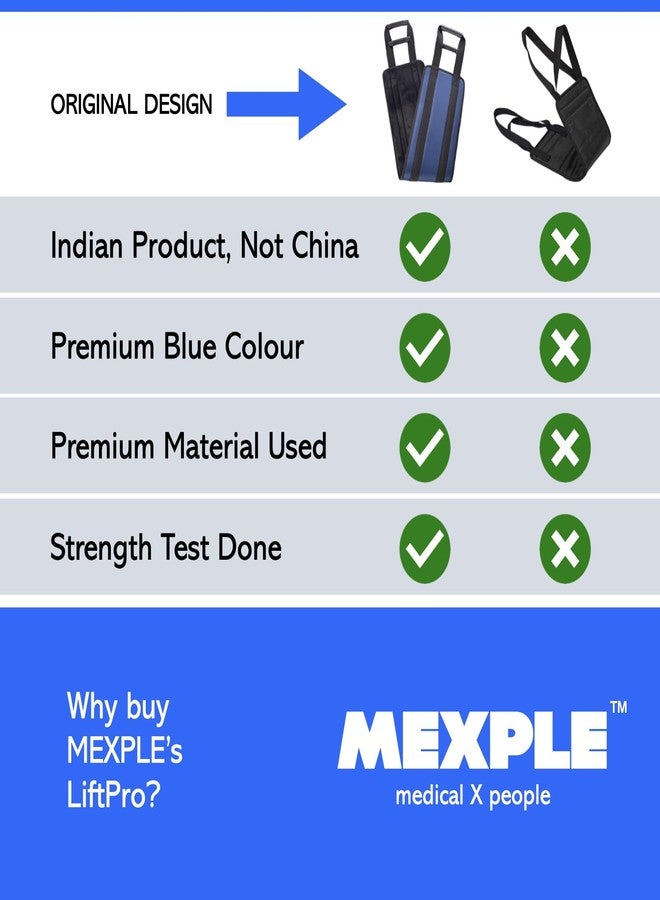 MEXPLE LiftPro Patient Lifting Belt From MEXPLE | Patient Lifting Aid, Bed Transfer Nursing Sling Belt with 4 Handles, Safe Transfer from Bed, Sofa, Wheelchair, Car (36”x14”) – Premium Blue Color - Image 5