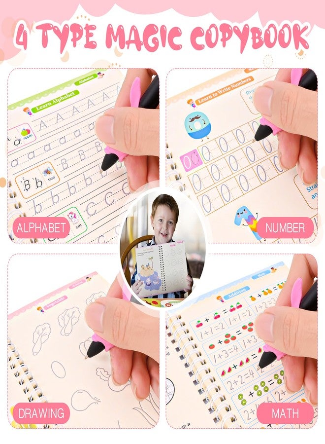 PEOCEFOY DTREEL 4 Pc Magic Practice Copybook,Reusable Grooved Writing Books,Handwriting Book Practice for Kids,Grooved Kids Writing Preschool for Kids Ages 3-8 Calligraphy (Magic Books) - Image 4