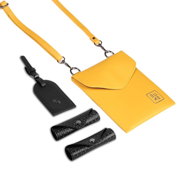 EUME Luggage Accessory Kit for Luggage| Premium Vegan Leather | 1 Luggage Tag and 2 Handle Cover Comes with Vegan Leather Sling Pouch - Black - Image 5