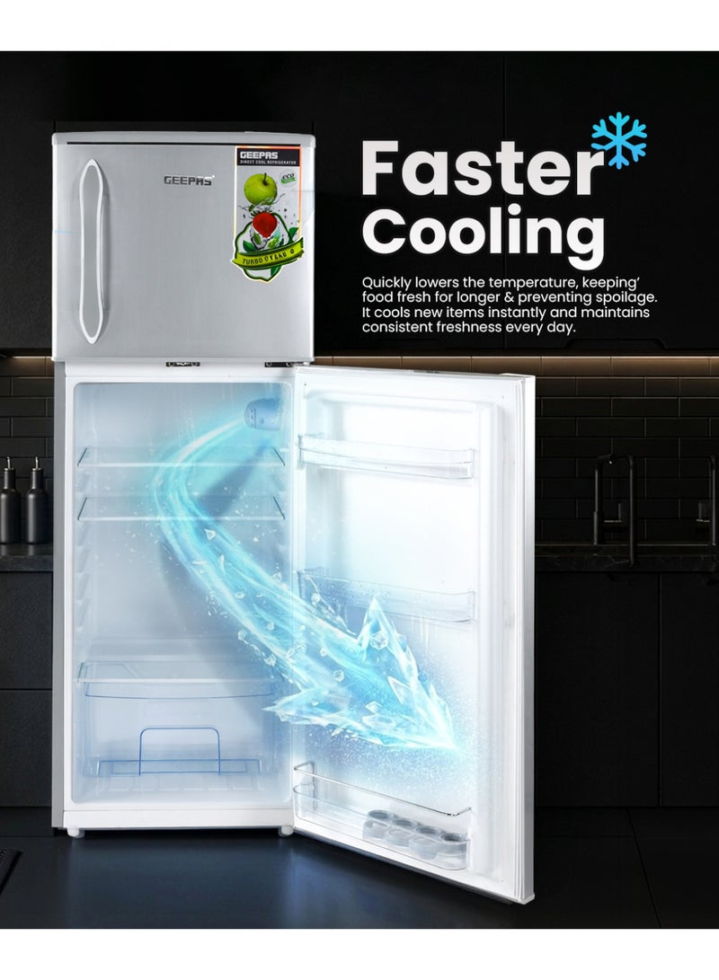 GEEPAS 190 L Gross/ 132L Net Capacity, Double Door Refrigerator | Durable Double Door Refrigerator, Fast Cooling & Preserves Freshness | Low Noise, Energy Efficient, In-Built Deodorizer, Tempered Glass Shelves | Freezer Capacity-34 L | 190 L 120 W GRF1856SPN Silver - Image 3