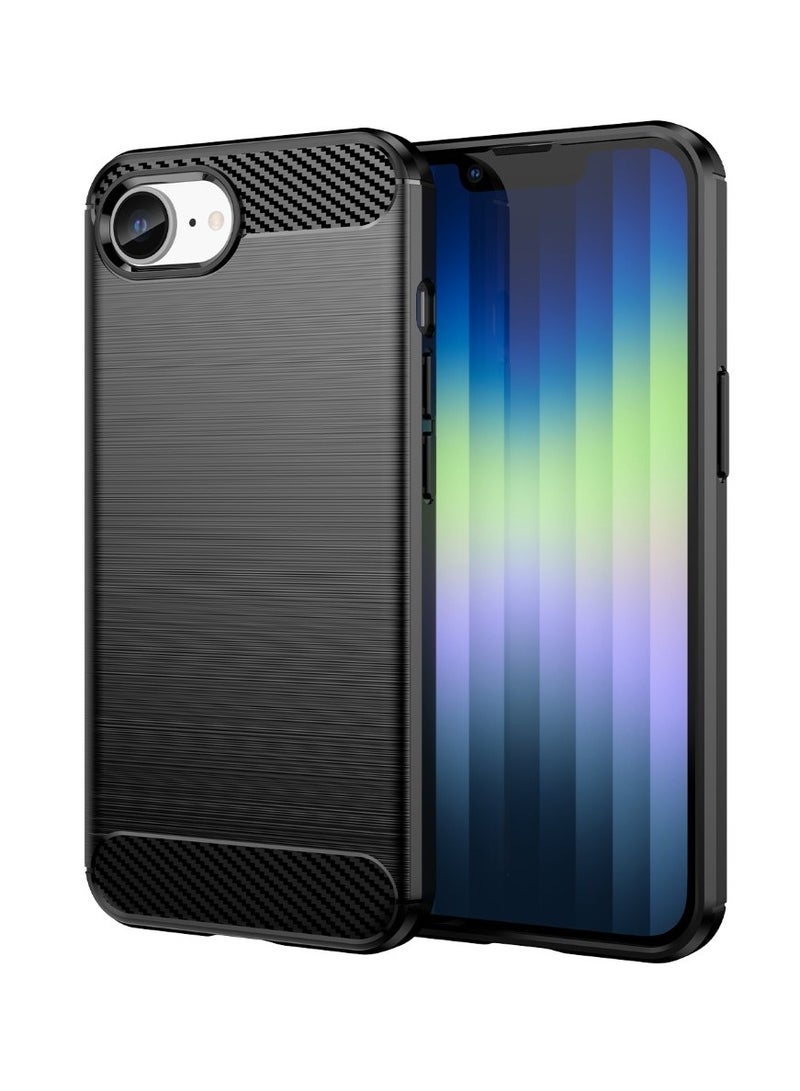 iphone 16e / iPhoneSE4 Case Cover – Rugged Shield Design, Brushed Carbon Fiber Texture, Shockproof TPU, Anti-Slip, Slim and Lightweight Protection in Black  - Image 1