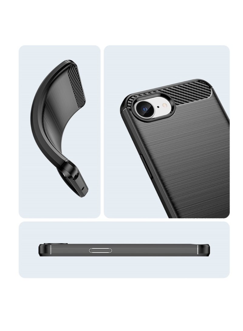 iphone 16e / iPhoneSE4 Case Cover – Rugged Shield Design, Brushed Carbon Fiber Texture, Shockproof TPU, Anti-Slip, Slim and Lightweight Protection in Black  - Image 2