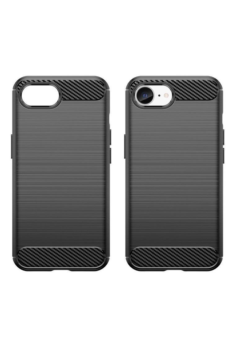 iphone 16e / iPhoneSE4 Case Cover – Rugged Shield Design, Brushed Carbon Fiber Texture, Shockproof TPU, Anti-Slip, Slim and Lightweight Protection in Black  - Image 3