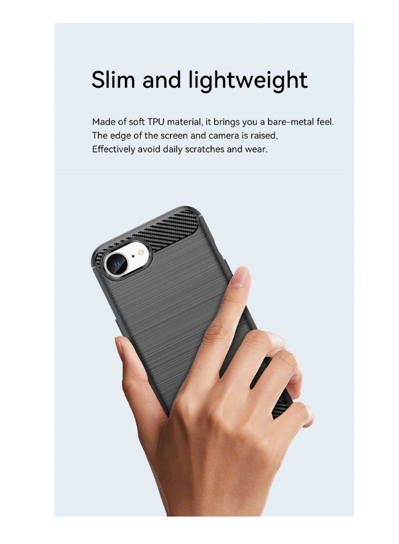 iphone 16e / iPhoneSE4 Case Cover – Rugged Shield Design, Brushed Carbon Fiber Texture, Shockproof TPU, Anti-Slip, Slim and Lightweight Protection in Black  - Image 4